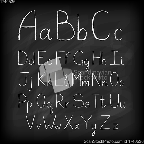 Image of Chalk board hand drawn alphabet letters.