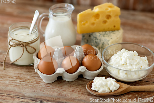 Image of cottage cheese, milk, yogurt and chicken eggs