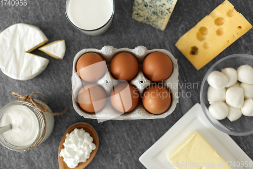 Image of milk, yogurt, eggs, cottage cheese and butter