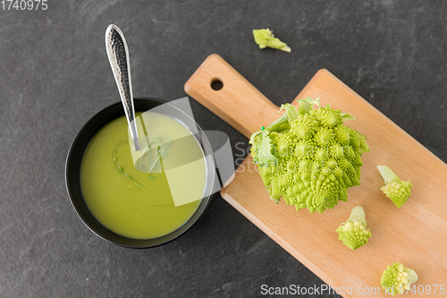 Image of close up of romanesco broccoli cream soup in bowl