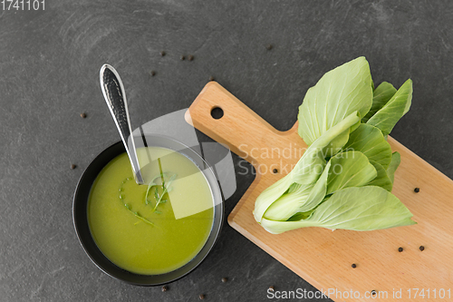 Image of bok choy chinese cabbage cream soup in bowl