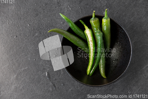 Image of close up of green chili peppers in bowl