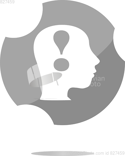 Image of Human head with exclamation mark icon, web button