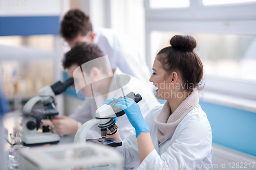 Image of Group of young medical students doing research