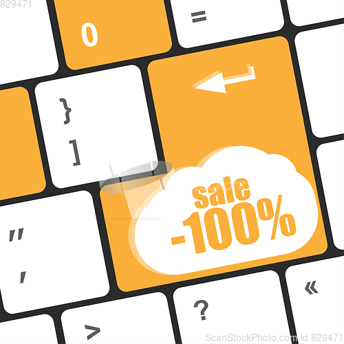 Image of Keyboard buttons with discount in closeup as online sales concept