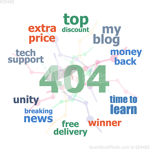 Image of Text 404. Business concept . Word cloud collage. Background with lines and circles