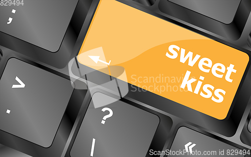 Image of sweet kiss words showing romance and love on keyboard keys