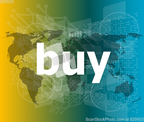 Image of The word buy on digital screen, business concept