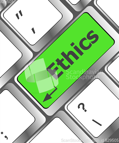 Image of ethics concept on the modern computer keyboard key