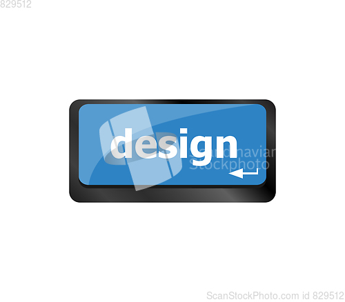 Image of design word on computer keyboard keys button