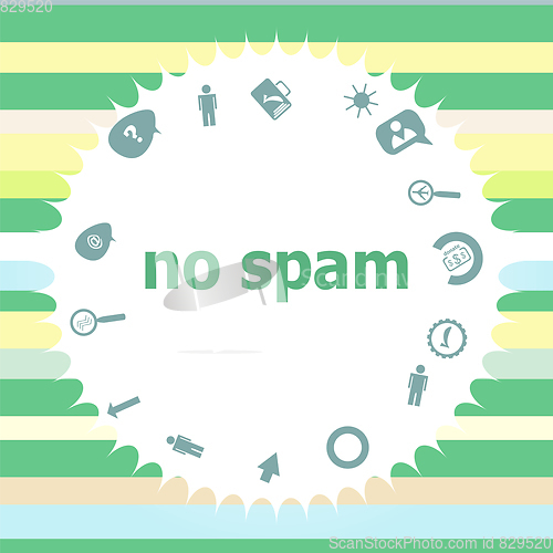 Image of Text No spam. Security concept . Infographics icon set. Icons of maths, graphs, mail and so on.