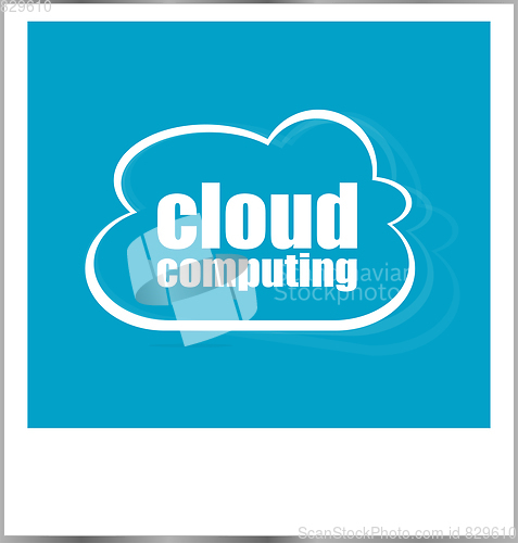 Image of cloud computing word business concept, photo frame isolated on white