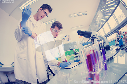 Image of Group of young medical students doing research