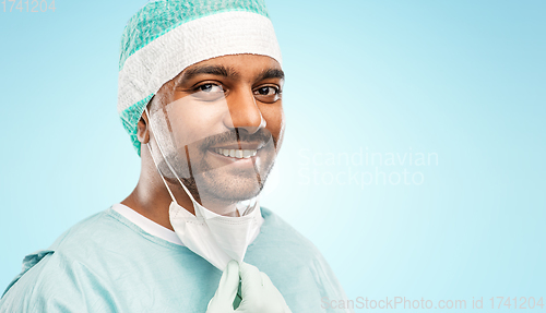 Image of face of doctor or surgeon with protective mask