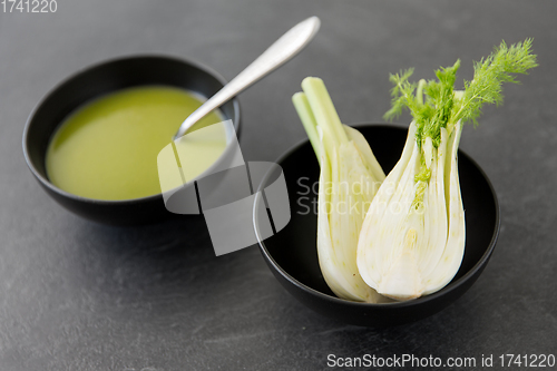 Image of fennel cream soup in ceramic bowl