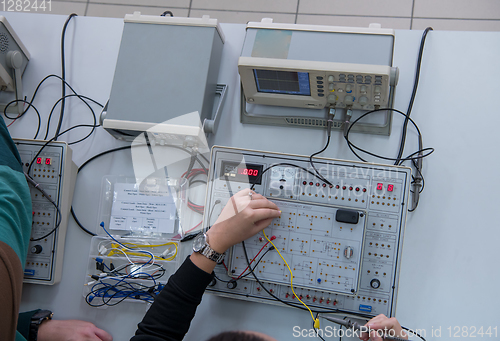 Image of students doing practice in the electronic classroom top view