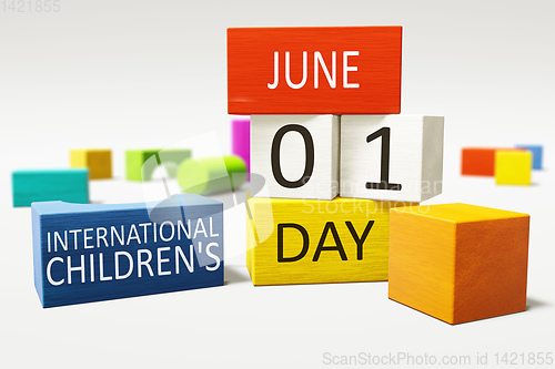 Image of International Children\'s Day first of June with colorful buildin