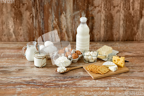 Image of cottage cheese, crackers, milk, yogurt and butter