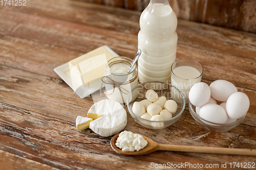 Image of milk, yogurt, eggs, cottage cheese and butter