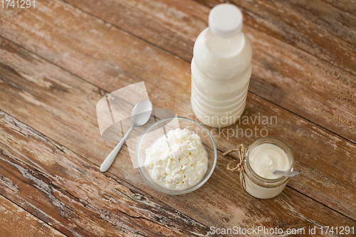 Image of milk, cottage cheese and homemade yogurt