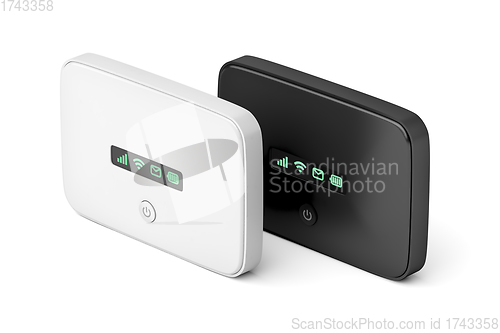 Image of Mobile wifi routers on white background