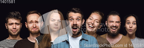 Image of Close up portrait of young people isolated on black studio background