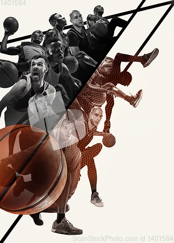Image of Creative collage of a basketball players in action