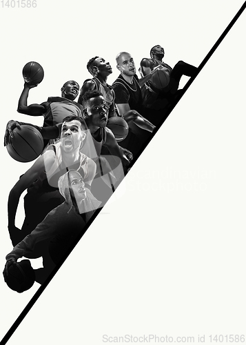 Image of Creative collage of a basketball players in action