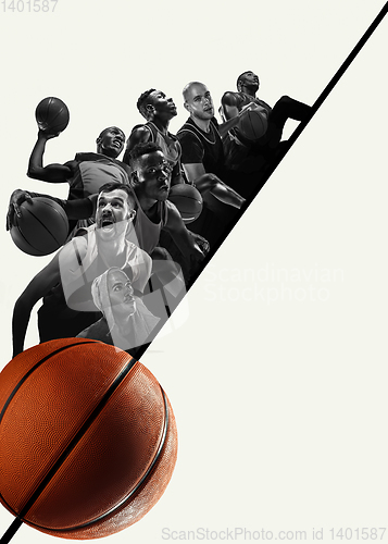 Image of Creative collage of a basketball players in action