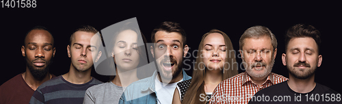 Image of Close up portrait of young people isolated on black studio background