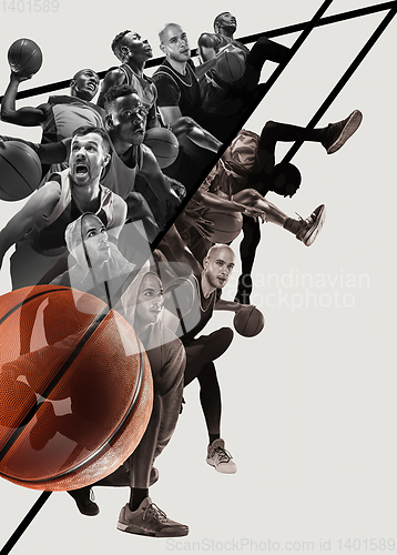 Image of Creative collage of a basketball players in action