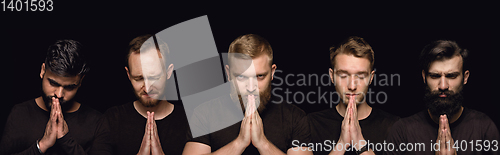 Image of Close up portrait of young people isolated on black studio background