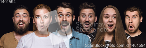 Image of Close up portrait of young people isolated on black studio background