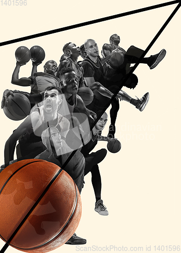 Image of Creative collage of a basketball players in action