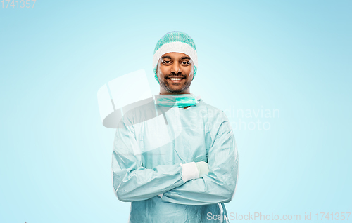 Image of indian male doctor or surgeon in protective wear