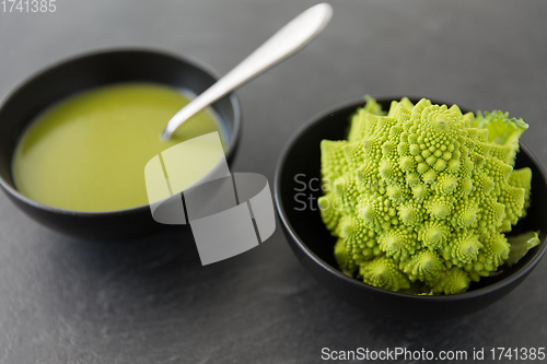 Image of close up of romanesco broccoli cream soup in bowl