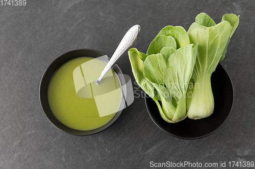 Image of bok choy chinese cabbage cream soup in bowl