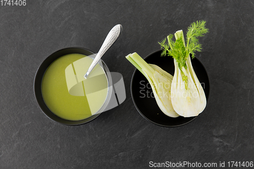 Image of fennel cream soup in ceramic bowl