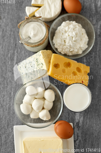 Image of milk, yogurt, eggs, cottage cheese and butter