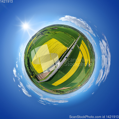 Image of little planet rural rape fields and road