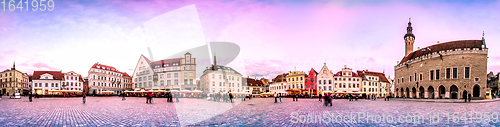 Image of Night Skyline of Tallinn Town Hall Square, Estonia