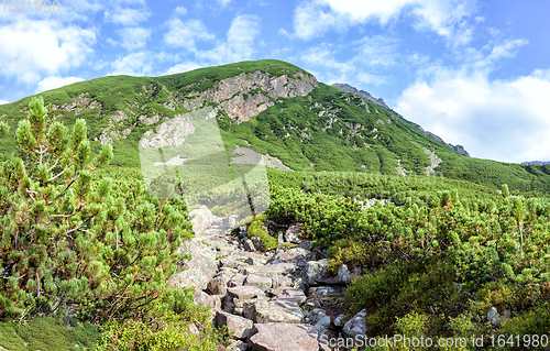 Image of Tourist hiking trail in the Polish Tatra Mountains.