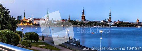 Image of Traditional Riga skyline during blue hour.