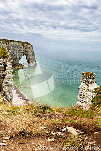 Image of View of natural chalk cliffs of Etretat