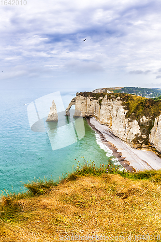 Image of Panorama of natural chalk cliffs of Etretat