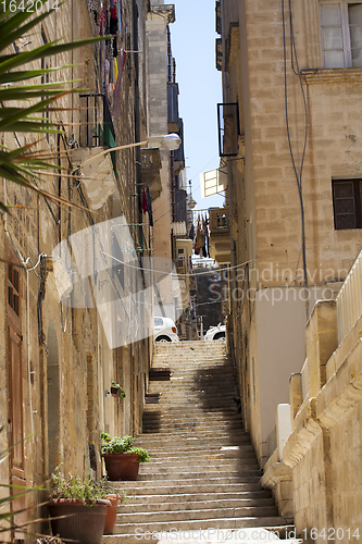 Image of Narrow walking street in old town of Valletta, Malta.