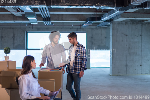 Image of business people in group, architect and engineer on construction