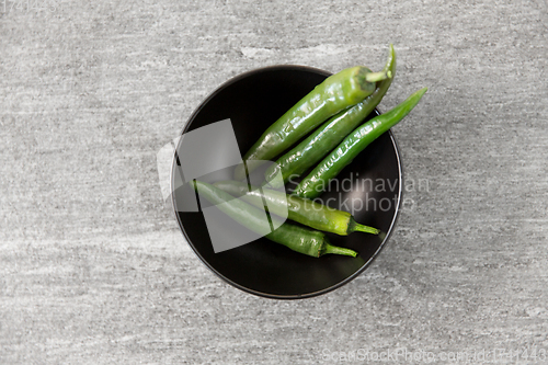 Image of close up of green chili peppers in bowl