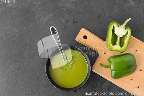 Image of green pepper or paprika cream soup in bowl