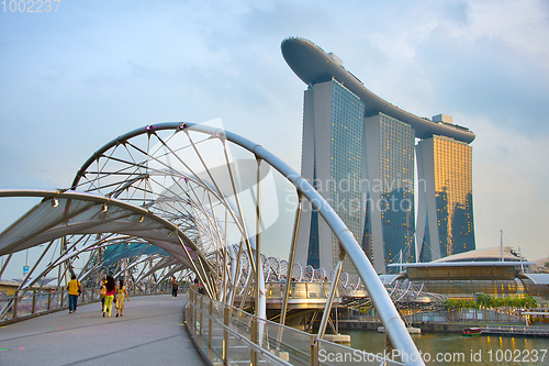 Image of  Helix bridge and Marina Bay. Singapore